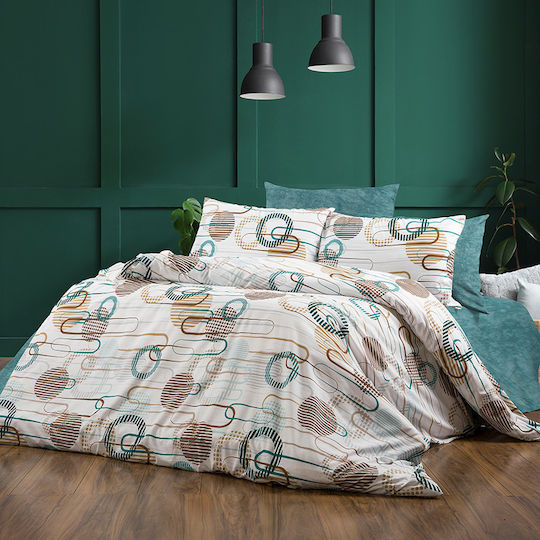 Dimcol Sheet Sets Single 160x240cm. White-petrol 3pcs