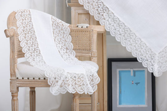 Liolios Home Runner Копринена с бродерия Бял 40x160бр
