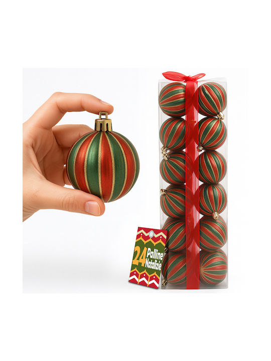 Bakaji Set of 24 Christmas Tree Balls Red Green Decorative Spheres 6cm 02842858