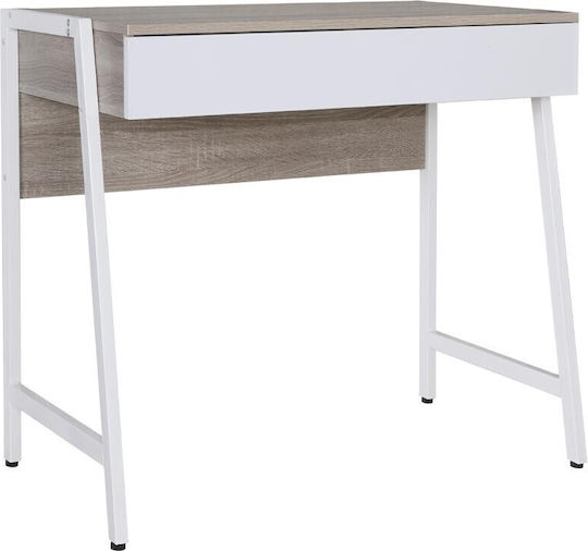 Birou Nextdeco Din Lemn Alb Cu Picioare Metalice 84x48x76cm