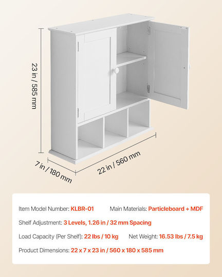 Vevor Стенен Рафт за баня Дървен 56x18x58.5см Бяла