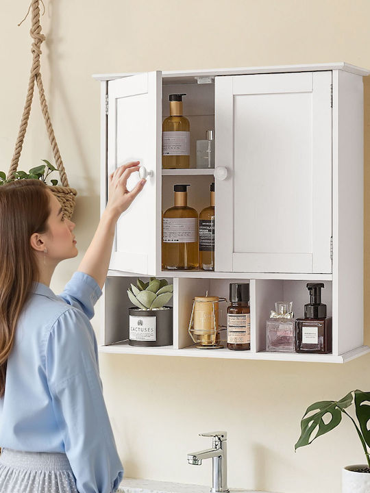 Vevor Wall Mounted Bathroom Shelf Wooden 56x18x58.5cm White