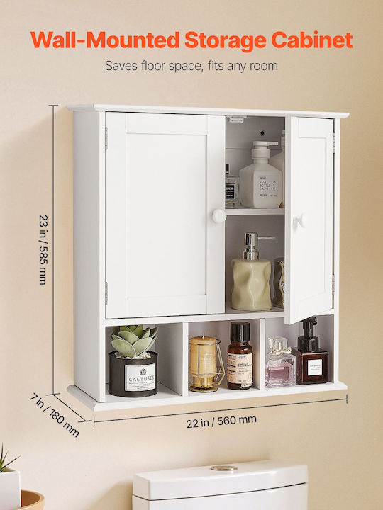 Vevor Wall Mounted Bathroom Shelf Wooden 56x18x58.5cm White
