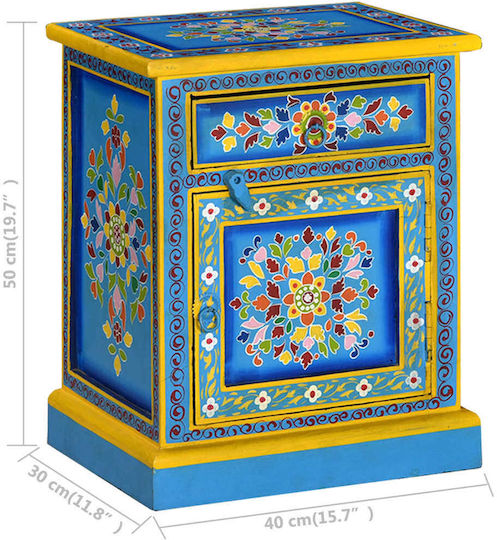 Нощно Шкафче От Масивно Дърво Синьо 40x30x50см