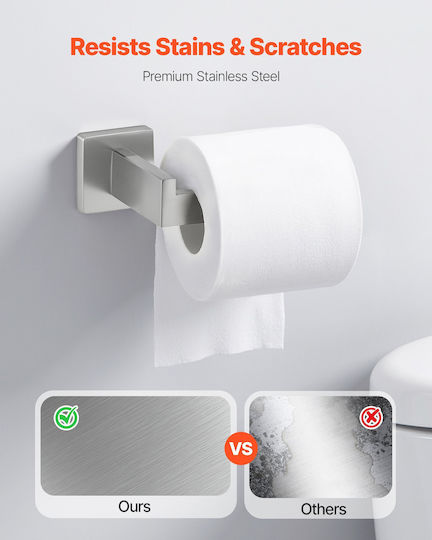 Vevor Bathroom Accessories Set Brushed Nickel 5 Piece Bathroom Accessory Set Stainless Steel 24 Inch 61.0 Cm Towel Bar Towel Shelf 2 Robe Hooks Towel Hooks Toilet Paper Holder Bathroom Wall-Mounted