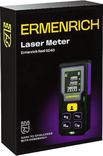 Laser Measurer Ermenrich Reel Plus Gd40 3-line Display Up To 40 Meters Measuring Range Horizontal Vertical Bubble Level Black