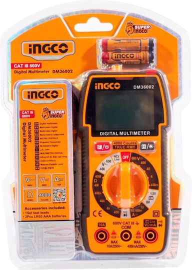 Ingco Ψηφιακό Πολύμετρο True RMS με Μέτρηση AC / DC / Αντίστασης DM36002