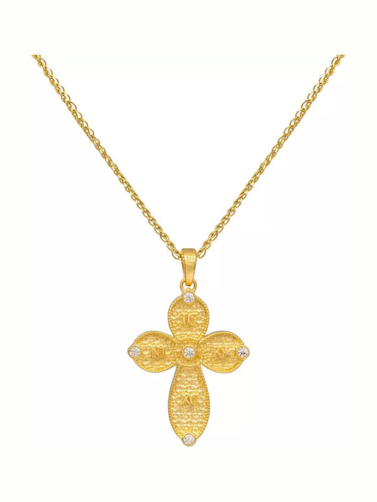 Women's Gold Byzantine Cross 14K Double Sided with the Crucified with Chain