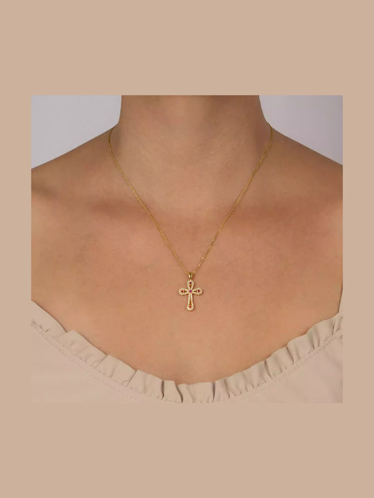 Women's Gold Byzantine Cross 14K Double Sided with Chain
