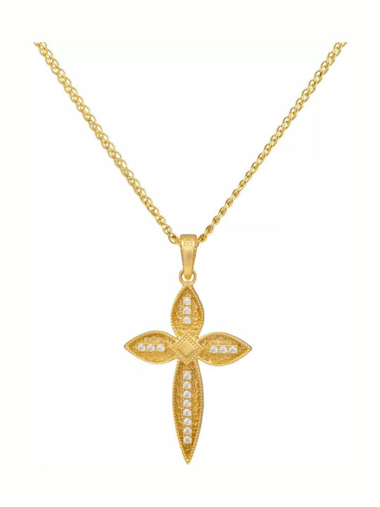 Women's Gold Byzantine Cross 14K Double Sided with Chain