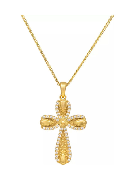 Women's Gold Byzantine Cross 14K Double Sided with Chain