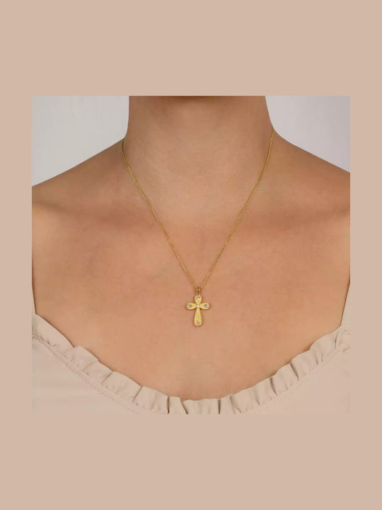 Women's Gold Byzantine Cross 14K Double Sided with Chain