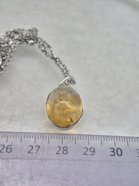 Silver Necklace Real Citrine & Steel Chain – Handmade Jewelry