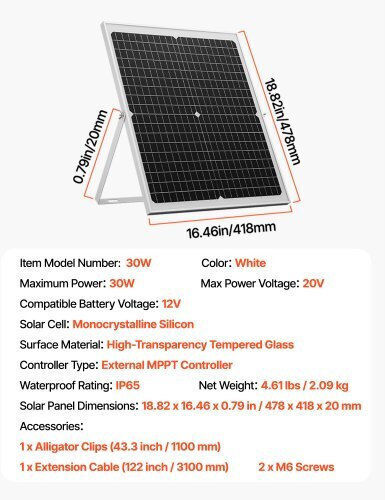 Vevor Ηλιακό Panel Φορτιστής 30W (ZJKXLDJG30WWQGYWF001Y3)