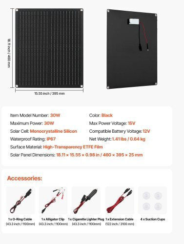 Vevor Vevor Solarbatterieladegerät 30W Panel Klappbar