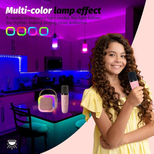 Uncle George Boxă Karaoke Cu Microfon Wireless Și Efecte De Iluminare Roz