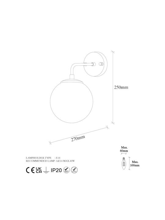 Opviq Lampă de Perete cu Bază de Bec E14 Auriu 15 cm