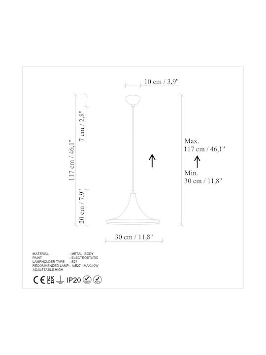 Opviq Orange Pendant Light Orange with Socket E27 30x30x117cm