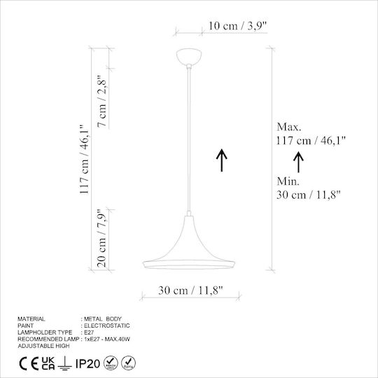 Opviq Orange Pendant Light Orange with Socket E27 30x30x117cm