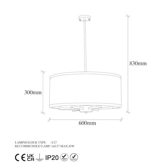 Opviq Cream Κρεμαστό Φωτιστικό Λευκό με Ντουί E27 60x60x83εκ.