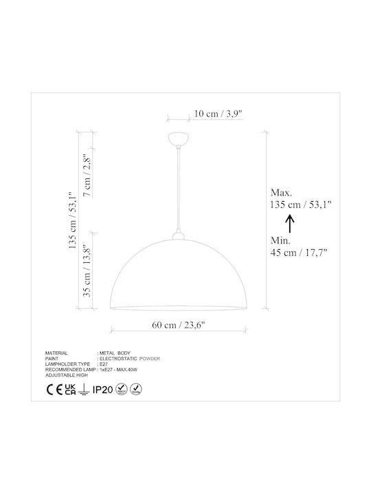 Opviq Kure Pendant Light Orange with Socket E27 60x60x135cm