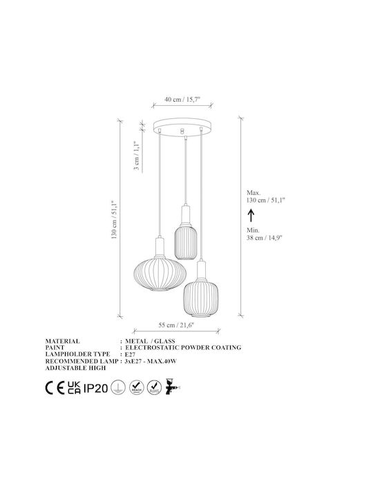 Opviq Висящо Осветително Тяло Бял 55x55x130см.