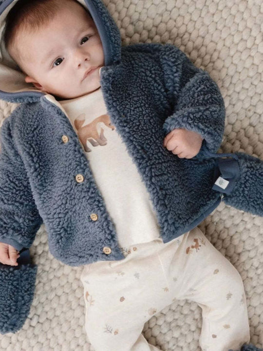 Παιδική Ζακέτα Βαμβακερή με Κουκούλα Stone Blue Teddy