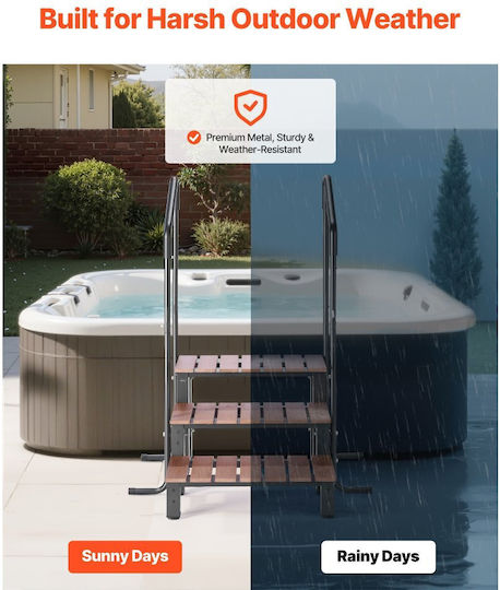 Vevor Hot Tub Step Outdoor Pool Ladder 3 Heavy Duty Inflatable Pool Ladder Width 640.1 Mm Weight Capacity 249.5 Kg Multi-Purpose Terrace Patio Deck Towed