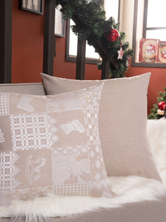 Teoran Christmas Decorative Pillow Square Beige 45x45cm