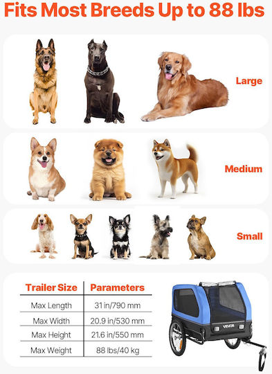 Vevor Fahrradanhänger für Hunde bis 40kg Blau