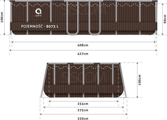 Avenli Rack Pool Овал Басейн PVC 8073л с Метална Рамка 427x275x100см Кафяв