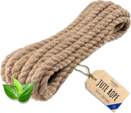 Creative Deco Lina Jute 10m Length 20mm Thickness Strong Durable Rope Twisted Natural Brown Color Ideal Garden Interior Decoration Art Projects Crafts