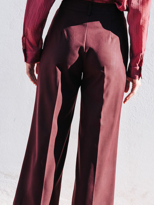 Damen Stoff Hose in Geradem Schnitt Bordeaux