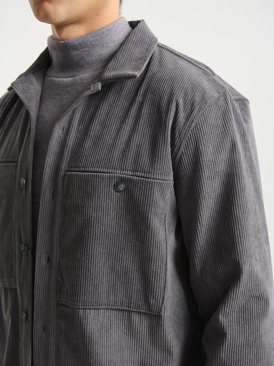 Long Sleeve Corduroy Overshirt in Regular Fit Gray