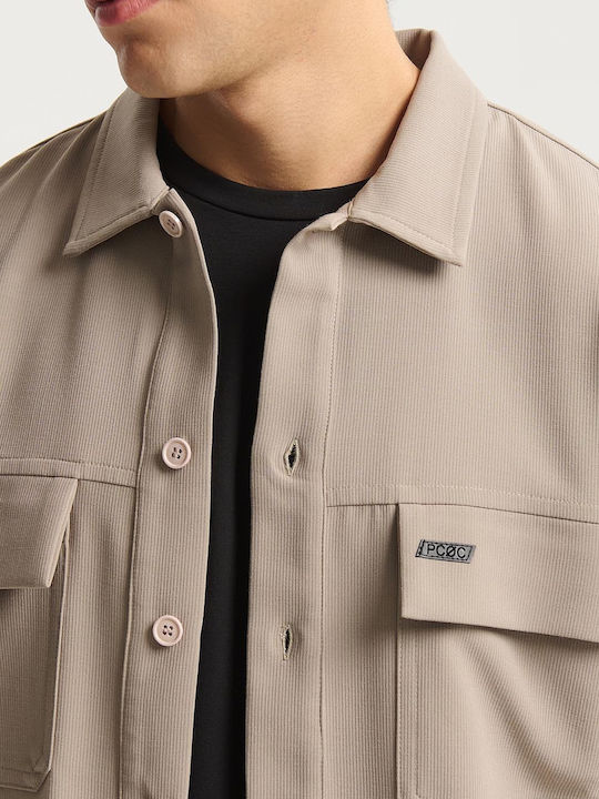 Overshirt Mânecă Lungă În Linie Regular Fit Bej