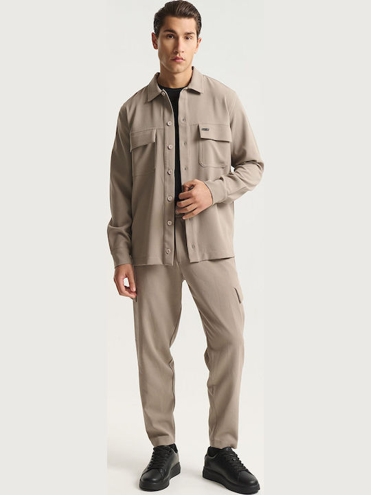 Overshirt Mânecă Lungă În Linie Regular Fit Bej