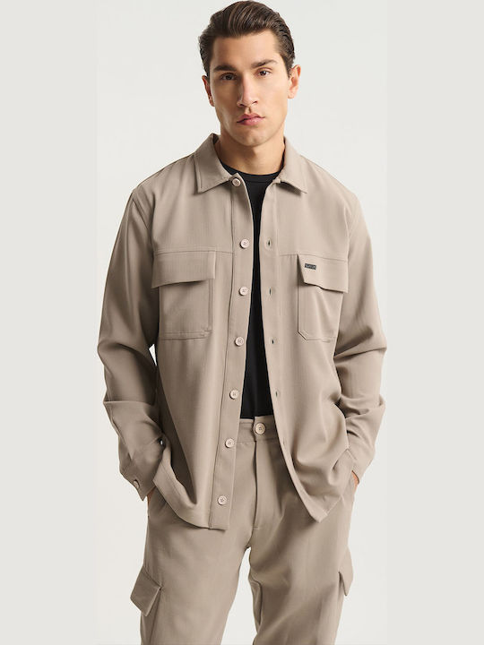 Overshirt Mânecă Lungă În Linie Regular Fit Bej