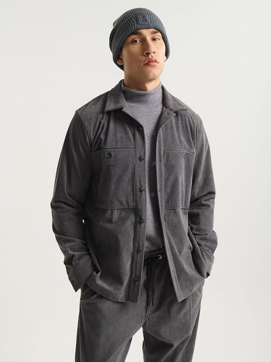 Long Sleeve Corduroy Overshirt in Regular Fit Gray