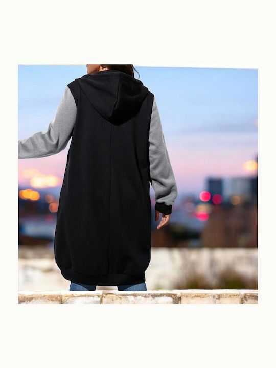 Fleece Cardigan Pentru Femei Cu Fermoar Negru-Gri