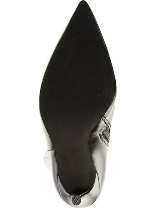 Leather High Heel Women's Boots with Zipper Black