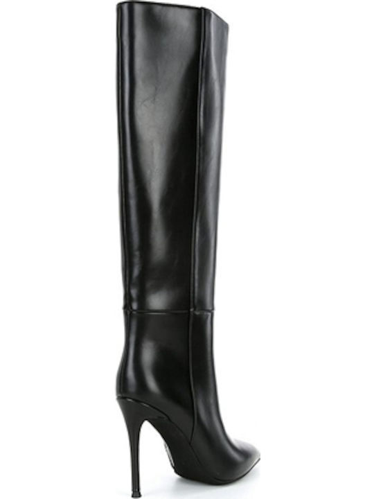 Leather High Heel Women's Boots with Zipper Black