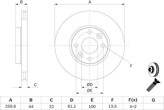 Bosch Δισκόπλακα Εμπρός 1τμχ για Alfa Romeo Giulia Nissan Micra Dacia / Nissan / Renault