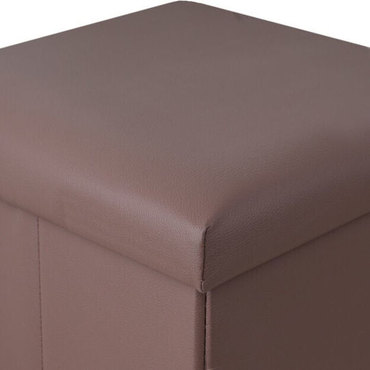 Stool For Living Room With Storage Space Upholstered with Leatherette Coffee 38x38x38cm