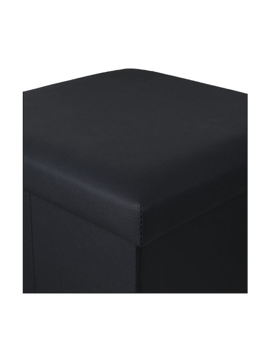 Stool For Living Room With Storage Space Upholstered with Leatherette Black 38x38x38cm