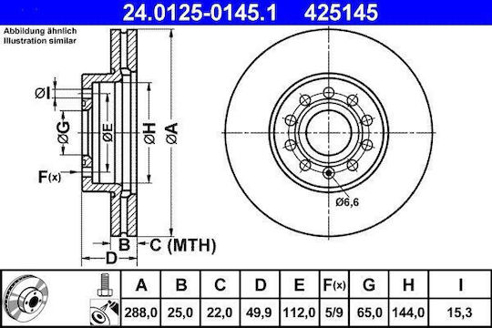 Brake Disc Audi A3 8p1 Ate 24012501451