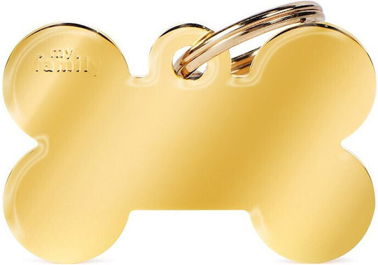 My Family Dog ID Tag Bone Gold Metal Large Personalized