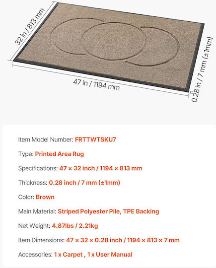 Vevor Zeltausrüstung Eingangsmatte 1194 x 813 mm Gewerbliches Fußbodenmatte Für Innen- und Außenbereiche Moderner Stil Trendiges Teppich Unterlage Tpe Schwerer Typ Waschbar Industrieller Teppich Eingang Flur Balkon Garage Braune