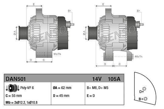 Alternator Alfa Romeo 147 937 Denso Dan501