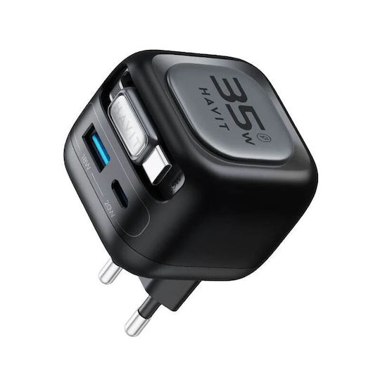 Havit Φορτιστής Χωρίς Καλώδιο GaN με Θύρα USB-A και Θύρα USB-C 35W Power Delivery Μαύρος (UC250)