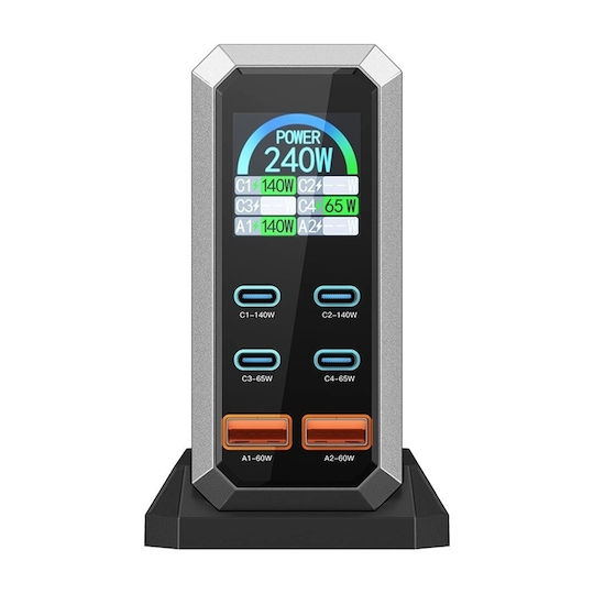 BlitzWolf Βάση Φόρτισης GaN με 2 Θύρες USB-A και 4 Θύρες USB-C 240W Power Delivery σε Μαύρο χρώμα (BW-S31)
